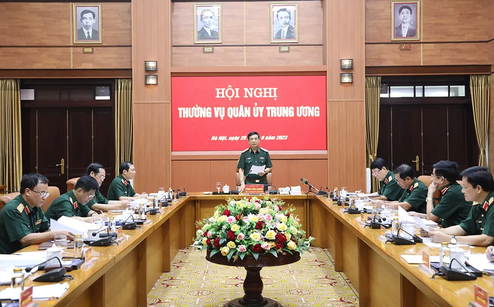 Đại tướng Phan Văn Giang, Bộ trưởng Bộ Quốc phòng chủ trì Hội nghị. Ảnh: MOD. hoi-nghi-bo-quoc-phong.âjpg.jpg