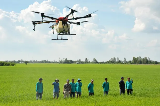 Thiết bị bay không người lái phun thuốc bảo vệ thực vật. Ảnh: Nongnghiep.vn. drone_thuoc_bao_ve_thuc_vat.jpeg