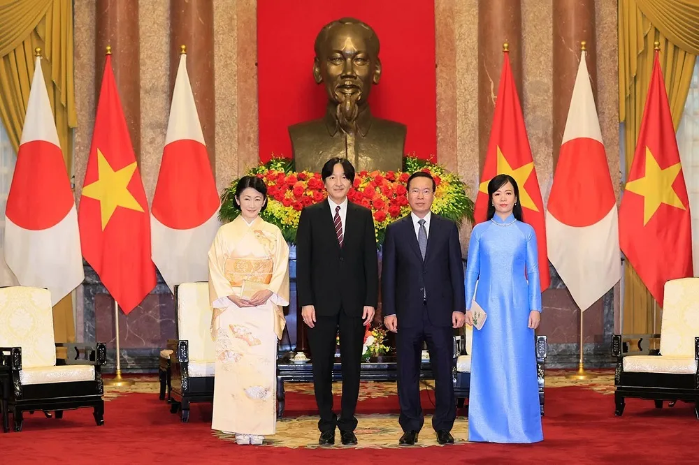 Chủ tịch nước và Phu nhân trong lễ đón Hoàng Thái tử Nhật Bản và Công nương, tháng 9-2023. Ảnh: TG&VN. tam-quan-trong-trong-chuyen-tham-nhat-ban-cua-chu-tich-nuoc-vo-van-thuong-â.jpg