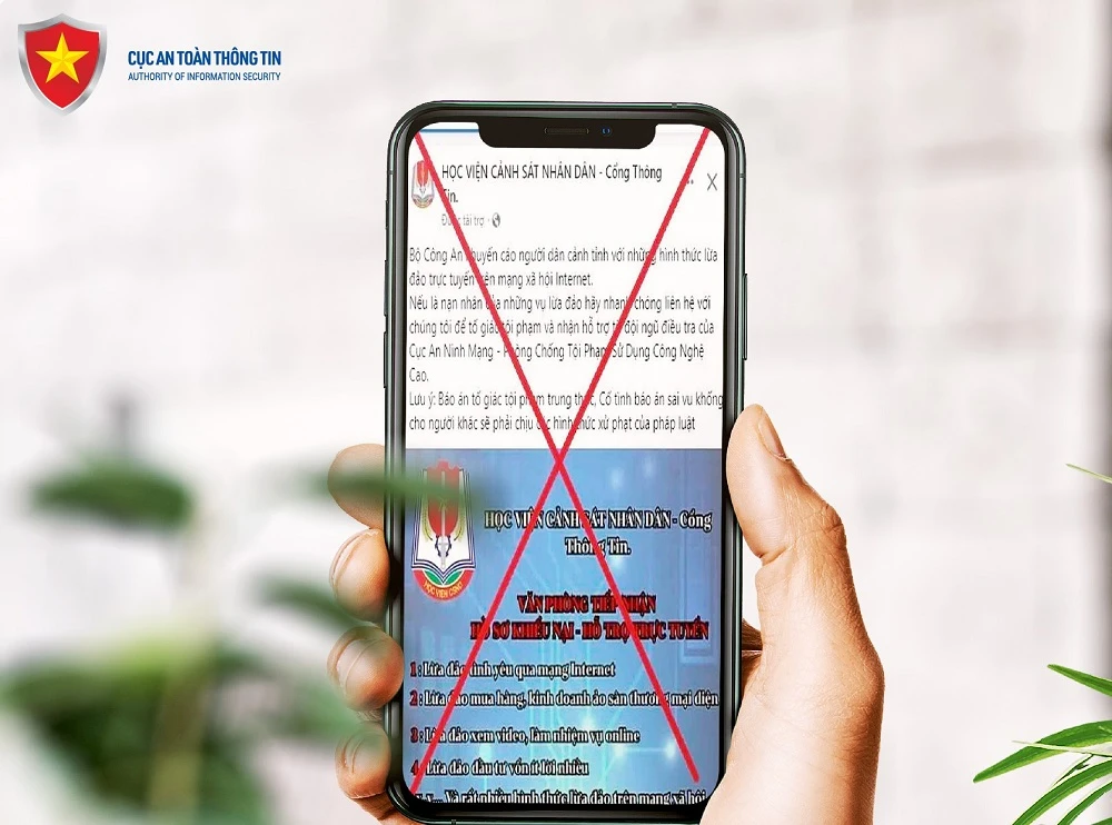 Mạng xã hội Facebook xuất hiện tài khoản giả mạo Học viện Cảnh sát nhân dân - Cổng thông tin hỗ trợ giúp đỡ các nạn nhân bị lừa đảo qua mạng. Ảnh: Cục ATTT. mat-3-ty-vi-quet-camara-nhan-dien-khuon-mat-tren-phan-mem-dich-vu-cong-gia-mao-2.jpg