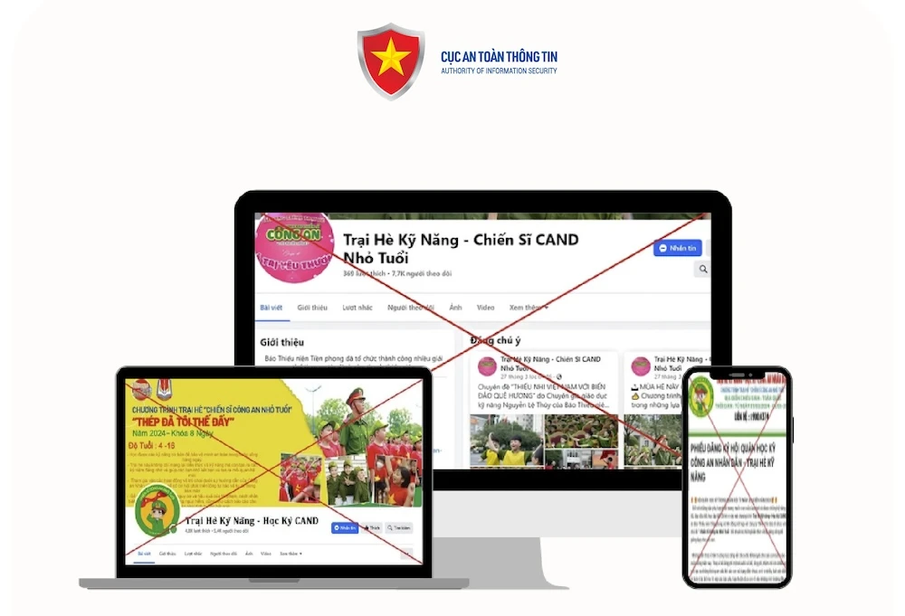 Trên trang mạng xã hội Facebook xuất hiện nhiều trang đăng tin giới thiệu sẽ tổ chức chương trình trại hè cho học sinh trên địa bàn. Ảnh: Cục An toàn thông tin Cục an toàn thông tin cảnh báo lừa đảo trực tuyến