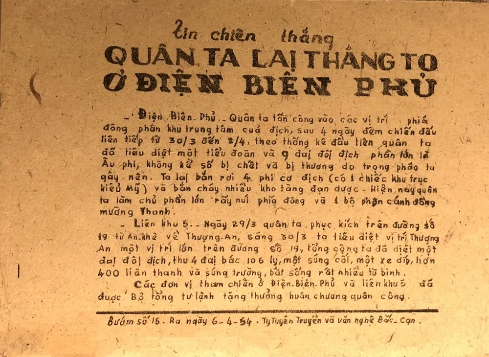 Một trong những bản tin chiến thắng. trung-bay-150-tai-lieu-hien-vat-quy-trong-chien-thang-dien-bien-phu-6.JPEG