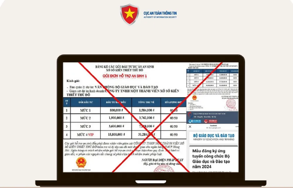 Các đối tượng lồng ghép quảng cáo về các dịch vụ, như: “tiếp nhận hồ sơ Hiệu Trưởng/ Phó Hiệu Trưởng, Thủ Quỹ. Ảnh: Cục ATTT dự án giả mạo