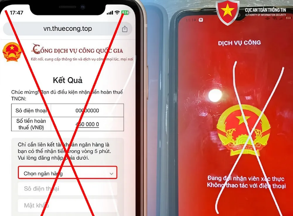 Các đối tượng lừa đảo mạo danh là cán bộ Công an phường Trung Hòa. Ảnh: Cục ATTT. thực hiện nhiệm vụ