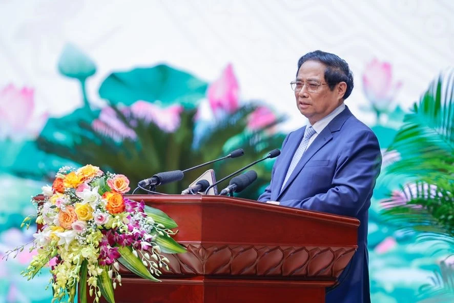 Thủ tướng Chính phủ Phạm Minh Chính nhấn mạnh: Sự nghiệp củng cố quốc phòng, bảo vệ vững chắc Tổ quốc đang đặt ra những yêu cầu rất mới. Ảnh: VGP. Thủ tướng Chính phủ