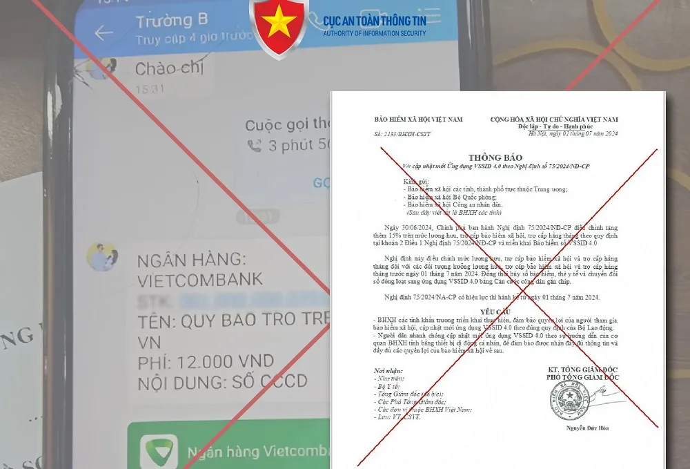 Bảo hiểm xã hội (BHXH) Việt Nam đã phát cảnh báo việc giả mạo văn bản yêu cầu cập nhật mới ứng dụng VssID 4.0. Ảnh: Cục ATTT. Sụp bẫy chơi game cho vui, người phụ nữ bị 'bốc hơi' 5,6 tỉ đồng