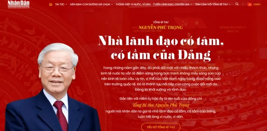 Giao diện trang chủ của Trang thông tin đặc biệt Tổng Bí thư Nguyễn Phú Trọng - Nhà lãnh đạo có tâm, có tầm của Đảng. khai-truong-trang-thong-tin-dac-biet-ve-tong-bi-thu-nguyen-phu-trong-2.jpg