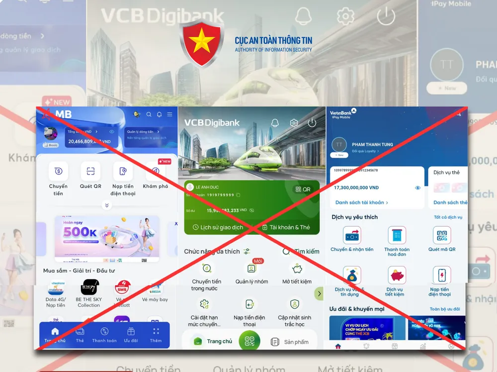 Các đối tượng lừa đảo đã dùng app ngân hàng giả, tạo hóa đơn chuyển tiền giả để chiếm đoạt tài sản. Ảnh: Cục ATTT. dung-app-ngan-hang-gia-tao-hoa-don-chuyen-tien-gia-de-chiem-doat-tai-san-2.jpg
