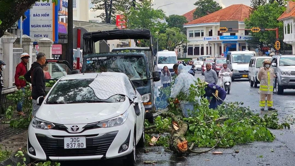 Lực lượng chức năng thành phố Đà Lạt đang nỗ lực dọn dẹp phố phường sau trận mưa lớn.