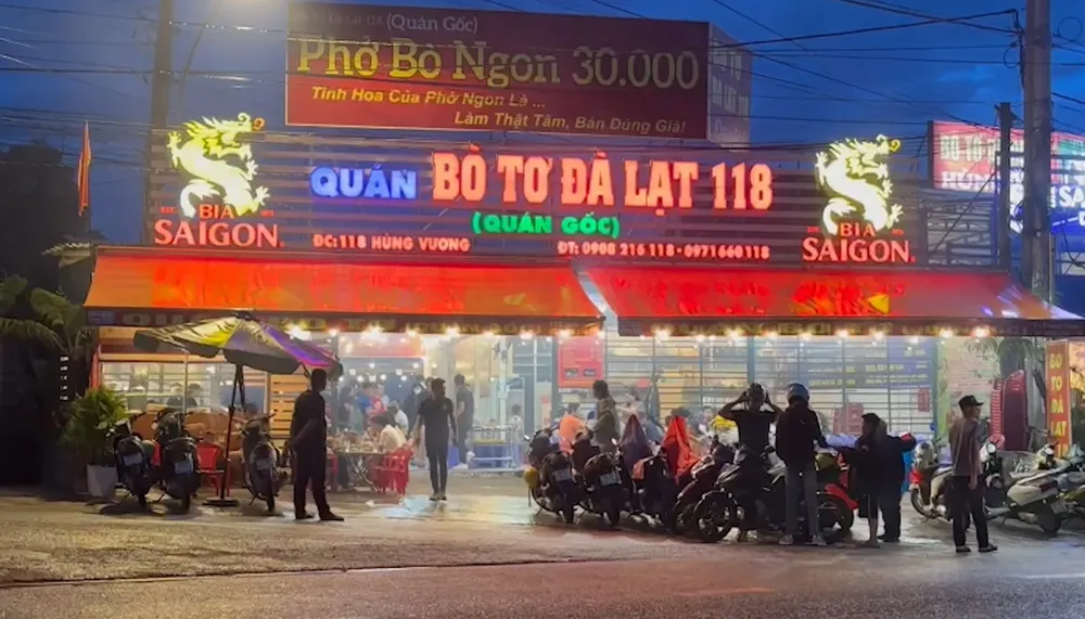 Quán Bò tơ Đà Lạt đã bị đình chỉ kinh doanh. Ảnh: MINH HẬU