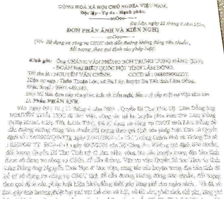 Công an bác bỏ thông tin sai sự thật về việc dùng xe công vụ của Quyền Bí thư Tỉnh ủy Lâm Đồng