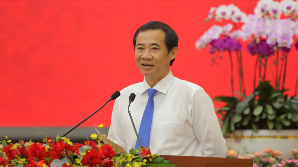 Quyền Bí thư Tỉnh ủy Lâm Đồng phát biểu tại Hội nghị. Ảnh: VT tinh-lam-dong.jpg