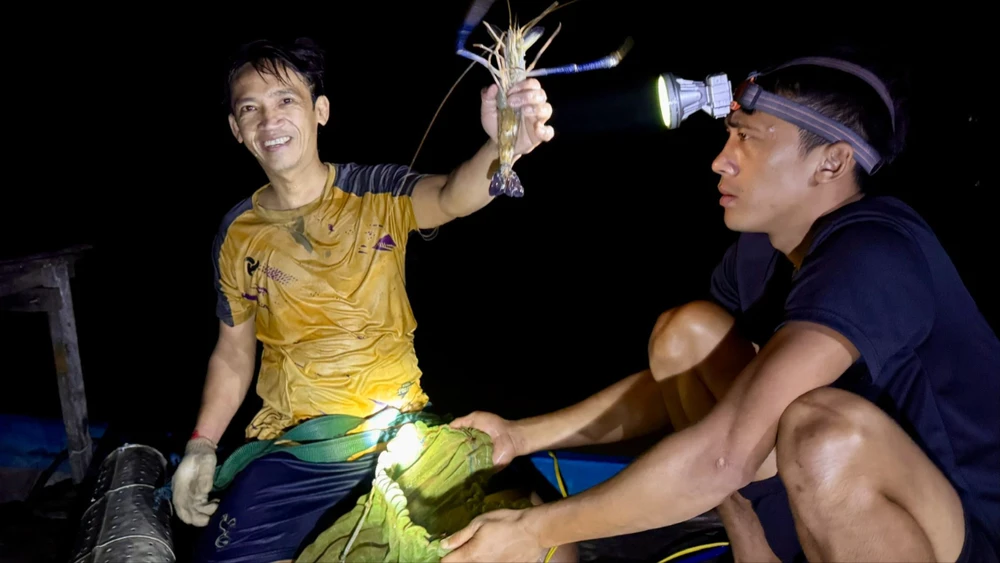 Người dân ven sông Đồng Nai trúng tôm càng xanh, vui đón tết