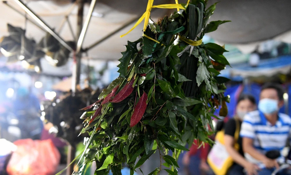 Lá ngải cứu, xương rồng theo quan niệm dân gian có khả năng trừ tà, xua đuổi xui xẻo để đón mùa vụ mới.