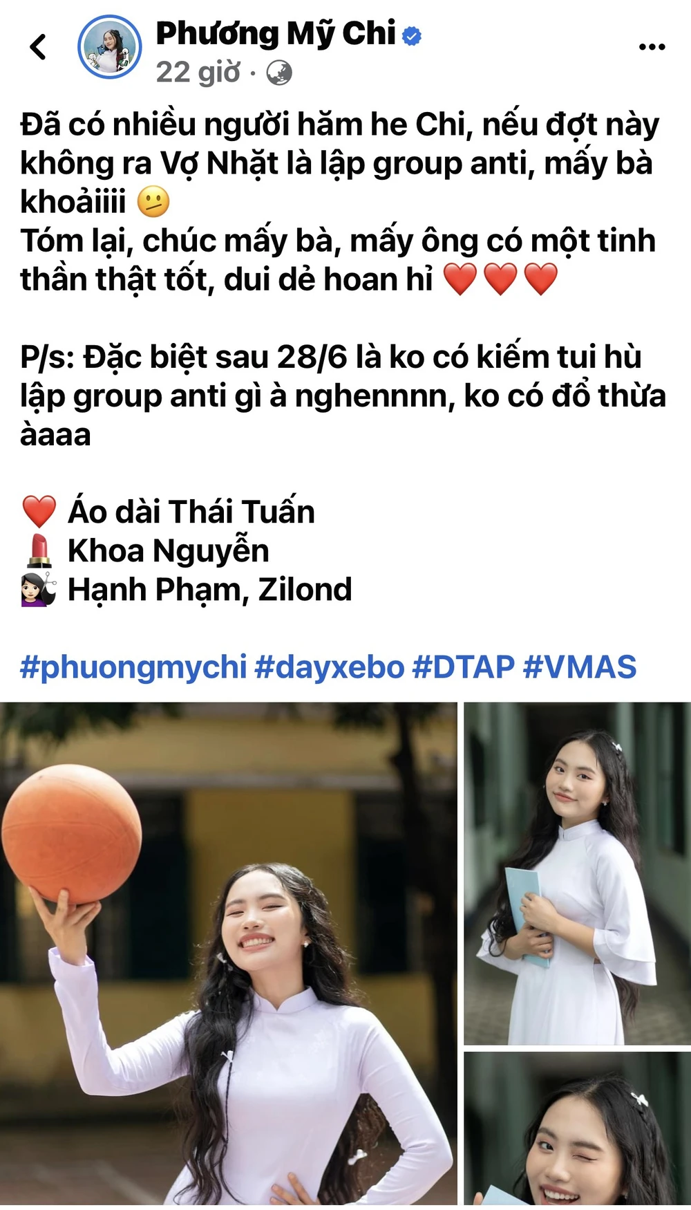 Ngày 27-6, ca sĩ Phương Mỹ Chi đăng tải dòng trạng thái, tiên đoán đề thi Ngữ văn năm 2023 là tác phẩm Vợ Nhặt của nhà văn Kim Lân. Ảnh chụp màn hình.