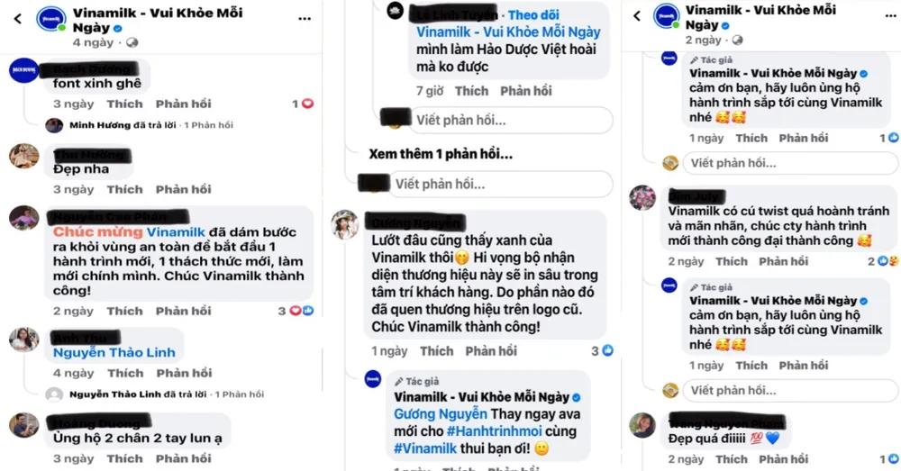 Những bình luận ủng hộ logo mới của Công ty sữa Vinamilk từ các tài khoản MXH
