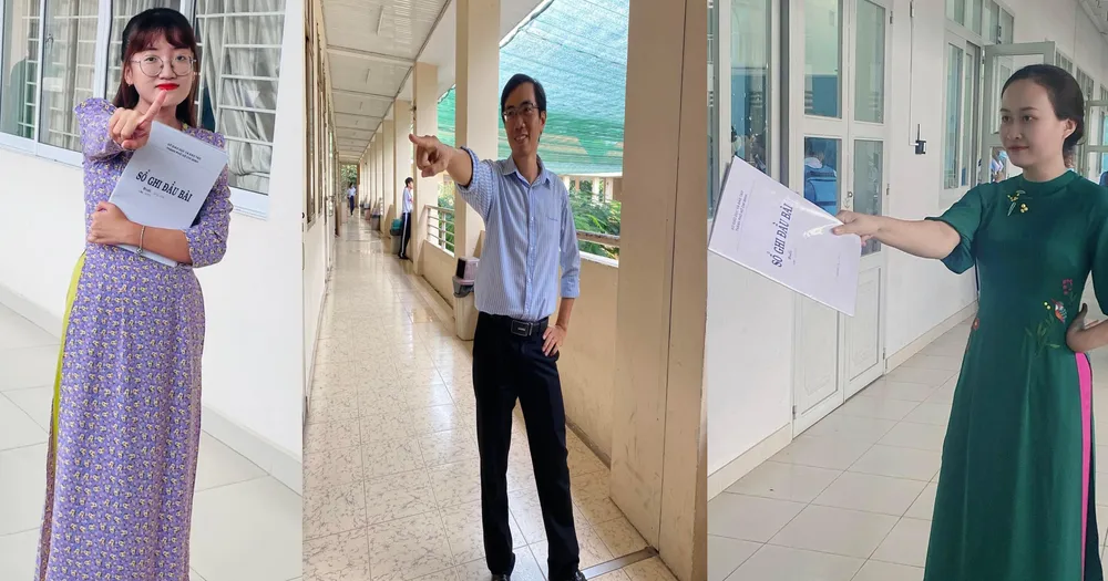 Thầy cô tham gia kiểu chụp ảnh này sẽ tạo dáng đang “phạt” hoặc “bắt quả tang học sinh”. Ảnh: CHỤP MÀN HÌNH. Hoc-sinh-tp-phat-sot-tren-bi-giao-vien-phat.jpg