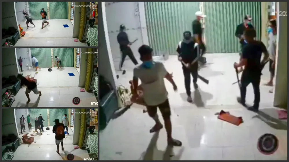 Nhóm người đập phá nhà dân ở thị trấn Sóc Sơn, huyện Hòn Đất, tỉnh Kiên Giang đã được camera an ninh trong nhà ghi lại sự việc. Ảnh cắt từ clip.
