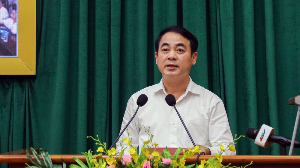 Ông Nghiêm Xuân Thành, Bí thư Tỉnh ủy Hậu Giang phát biểu tại Hội nghị. Ảnh: TS