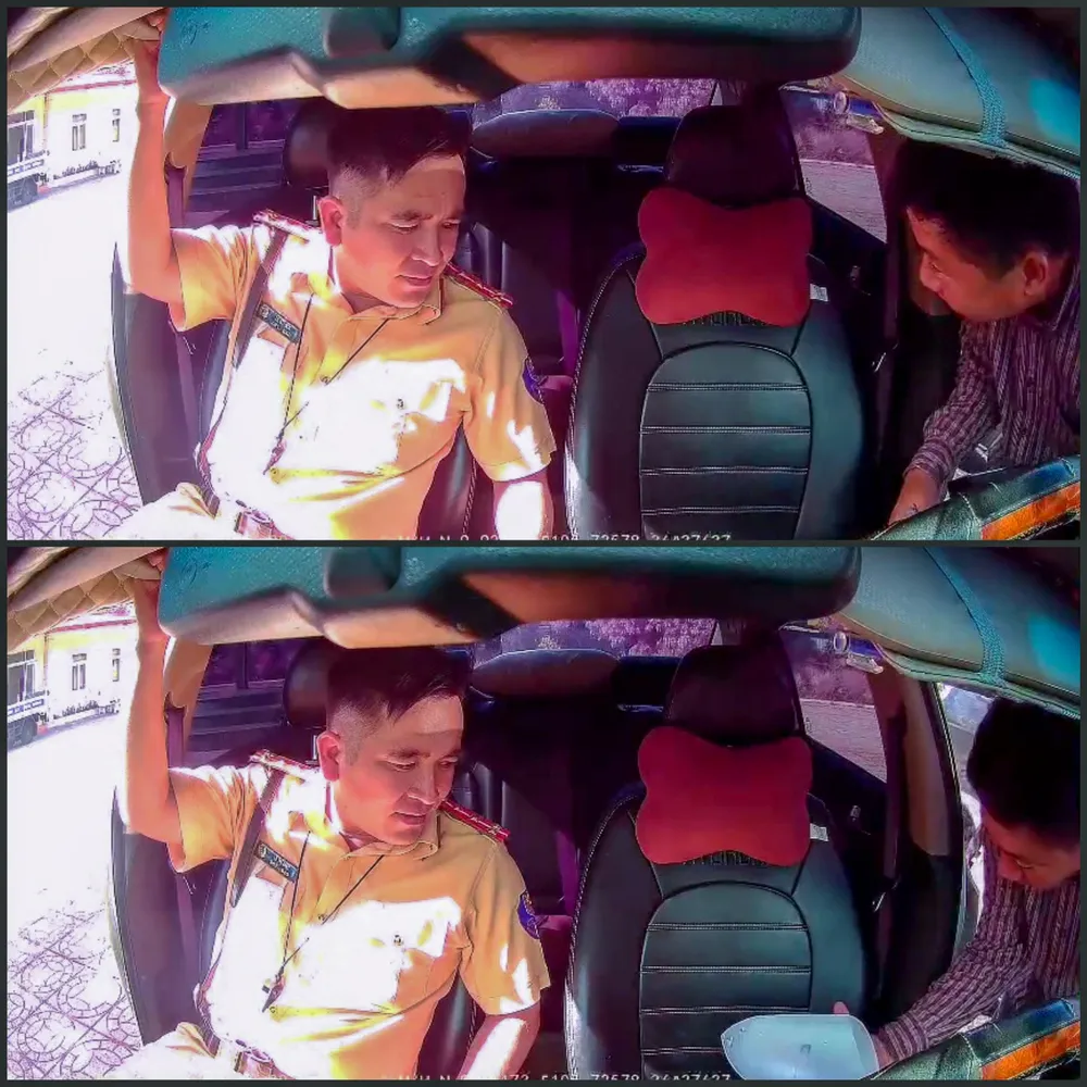 Một trong ba đoạn video cho thấy người bên phải đang tư vấn cách làm cũ gương chiếu hậu để &quot;đền cho nó&quot;. Ảnh cắt từ video