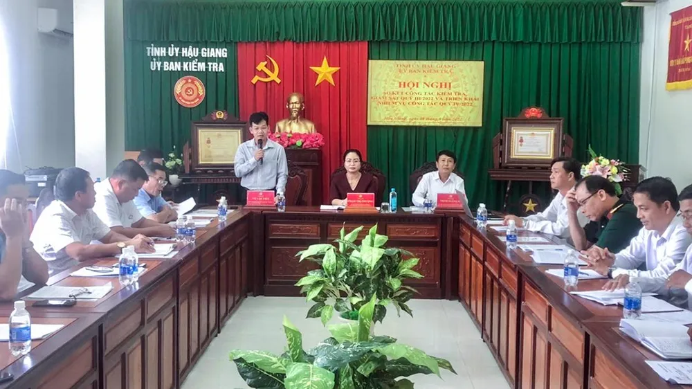 Quang cảnh Hội nghị sơ kết công tác kiểm tra, giám sát và kỷ luật của Đảng quý III-2022 của UBKT Tỉnh ủy Hậu Giang. Ảnh: UBKTTW