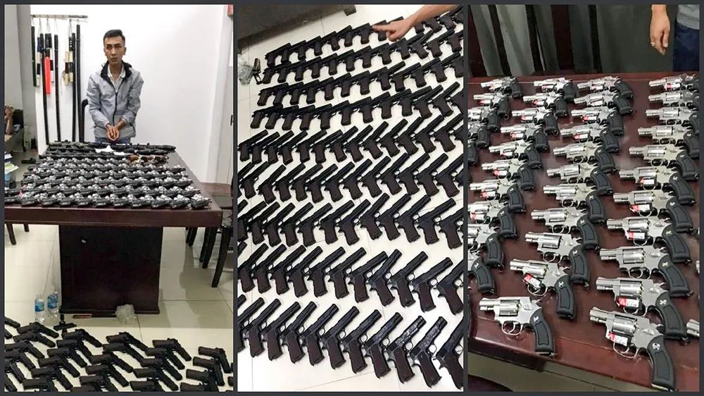 Tang vật trong vụ án tàng trữ, mua bán trái phép vũ khí quân dụng, công cụ hỗ trợ. Ảnh: VĂN VŨ Tang vật trong vụ án tàng trữ, mua bán trái phép vũ khí quân dụng, công cụ hỗ trợ. Ảnh: VĂN VŨ