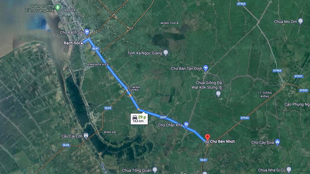 Dự án đường Hồ Chí Minh đoạn Rạch Sỏi - Bến Nhất đi trùng với Quốc lộ 61 hiện hữu.