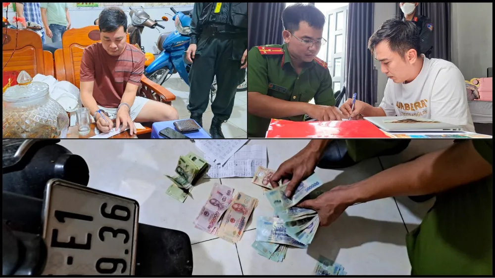 Công an Hậu Giang đã thực hiện lệnh giữ người trong trường hợp khẩn cấp và lệnh khám xét khẩn cấp nơi ở chín đối tượng liên quan. Ảnh: HOÀI XUYÊN Công an Hậu Giang đã thực hiện lệnh giữ người trong trường hợp khẩn cấp và lệnh khám xét khẩn cấp nơi ở chín đối tượng liên quan