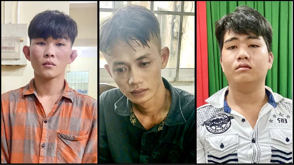 Đồng phạm của Tuân (từ trái qua): Lê Trung Thành, Trần Văn Long và Cù Huy Thiện. Ảnh: CACC Đồng phạm của Tuân (từ trái qua): Lê Trung Thành, Trần Văn Long và Cù Huy Thiện. Ảnh: CACC