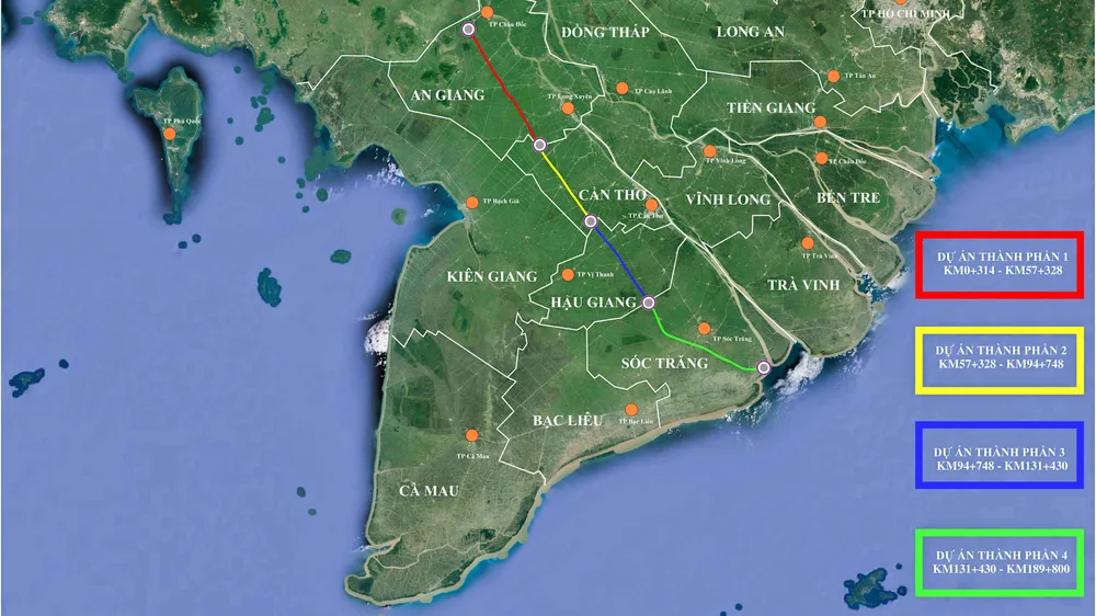 Dự án cao tốc Châu Đốc Cần Thơ - Sóc Trăng được chia thành bốn dự án thành phần và giao UBND các tỉnh, TP làm cơ quan chủ quản triển khai đầu tư.