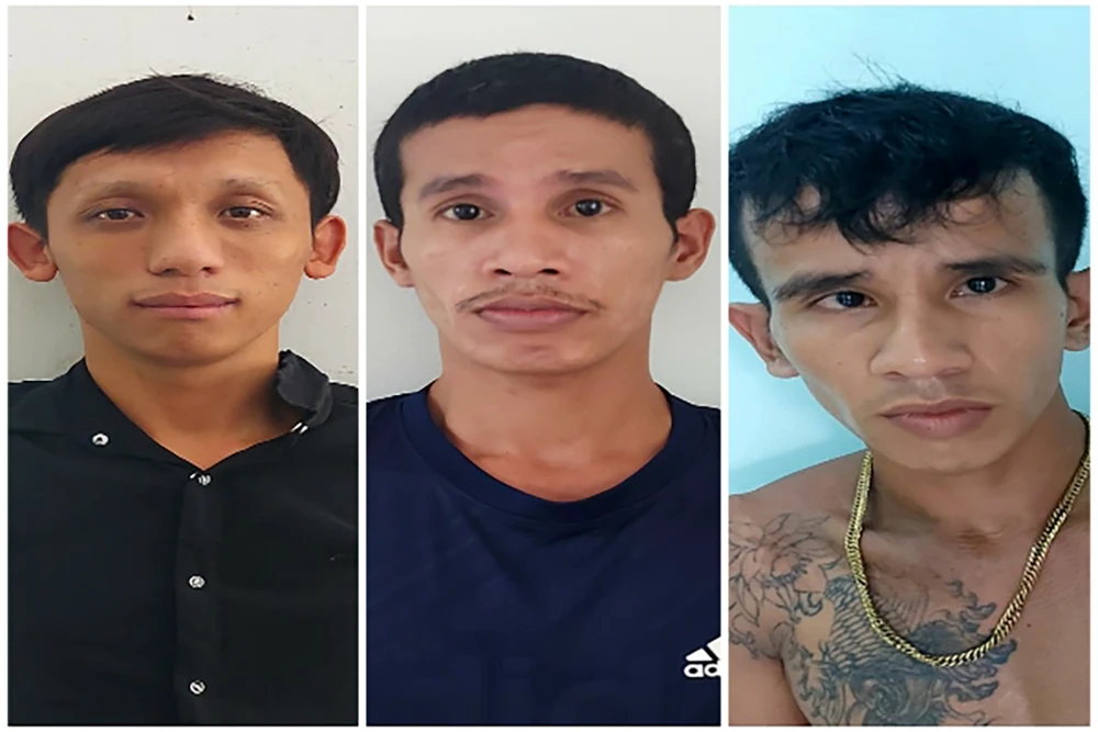 Từ trái qua: Các bị can Nguyễn Thanh Thảo, Thạch Cao Điền và Thạch Cao Điều. Ảnh: CAST