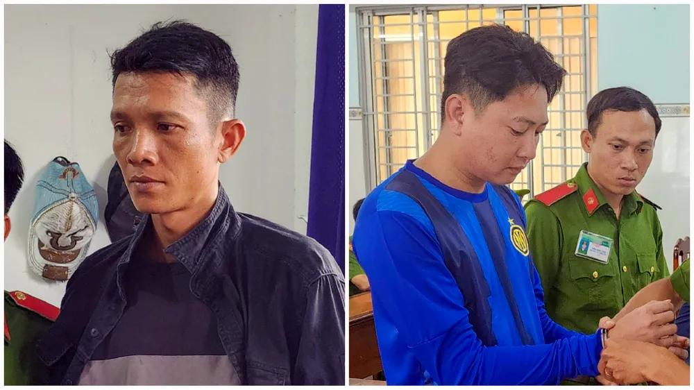 Từ trái qua: Bị can Phạm Minh Quyết và bị can Thái Quốc Tịnh tại cơ quan công an. Ảnh: CAKG cong-an-tinh-kien-giang-4.jpg
