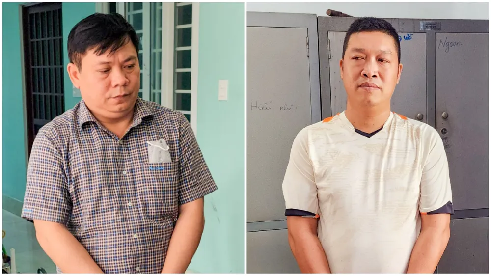 Từ trái qua: Bị can Bùi Ngọc Hà và bị can Nguyễn Viết Thành bị khởi tố, bắt tạm giam để điều tra tội vi phạm quy định về đầu tư công trình xây dựng gây hậu quả nghiêm trọng. Ảnh: VĂN VŨ cong-an-tinh-kien-giang-bat-giam-doc-vuon-quoc-gia-u-minh-thuong-3.jpg