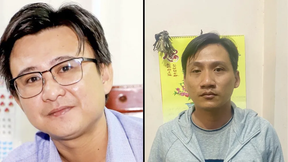 Từ trái qua: bị can Thái Quốc Anh và bị can Võ Minh Hải bị Cơ quan CSĐT Công an tỉnh Sóc Trăng khởi tố, bắt tạm giam để điều tra tội vi phạm quy định về hoạt động ngân hàng, hoạt động khác có liên quan đến hoạt động ngân hàng. Ảnh: CAST cong-an-tinh-soc-trang-khoi-to-can-bo-ngan-hang-2.jpg