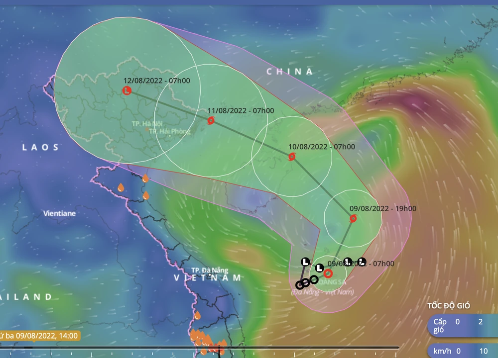 Dự báo vị trí và đường đi của bão số 2. Ảnh: VNDMS