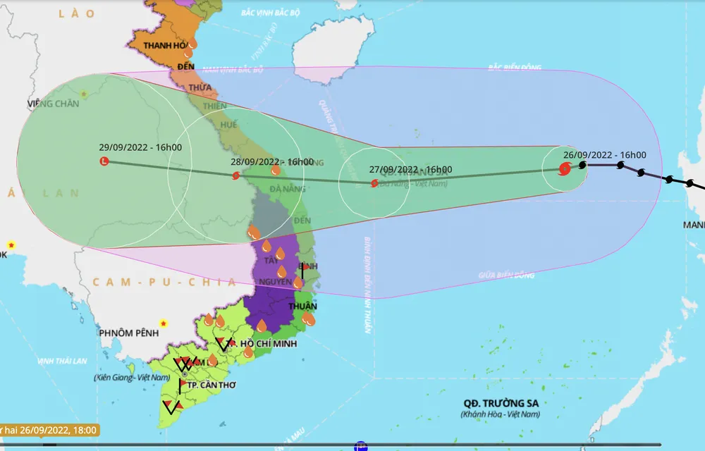 Dự báo vùng ảnh hưởng của bão Noru.