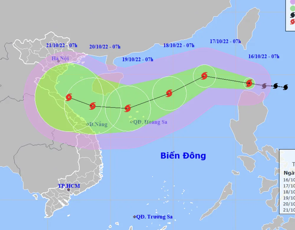 Dự báo về hướng đi của bão Naset. Ảnh: KTTVQG Dự báo về hướng đi của bão Naset. Ảnh: KTTVQG