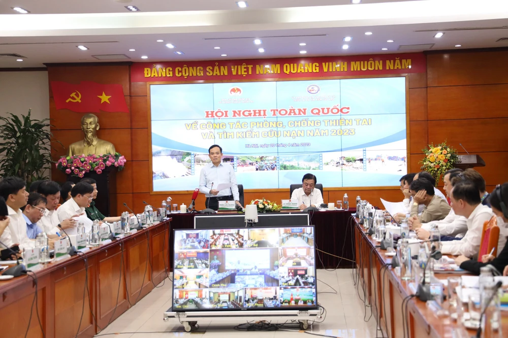 Phó Thủ tướng Trần Lưu Quang phát biểu tại Hội nghị trực tuyến toàn quốc về công tác phòng, chống thiên tai và tìm kiếm cứu nạn năm 2023.