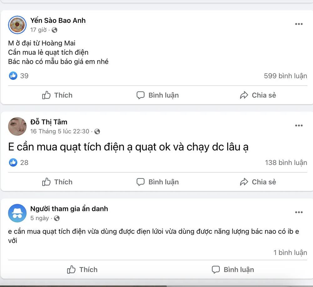 Không chỉ ngoài các cửa hàng, trên mạng xã hội cũng rất nhộn nhịp hoạt động mua bán quạt tích điện. Không chỉ ngoài các cửa hàng, trên mạng xã hội cũng rất nhộn nhịp hoạt động mua bán quạt tích điện.