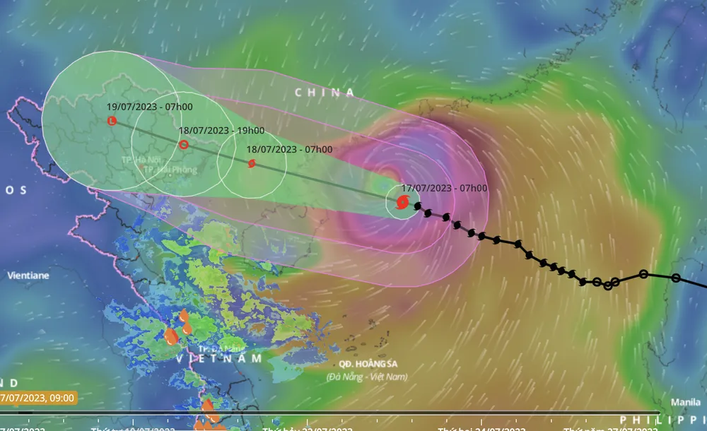 Dự báo vị trí và đường đi của bão số 1. Ảnh: VNDMS