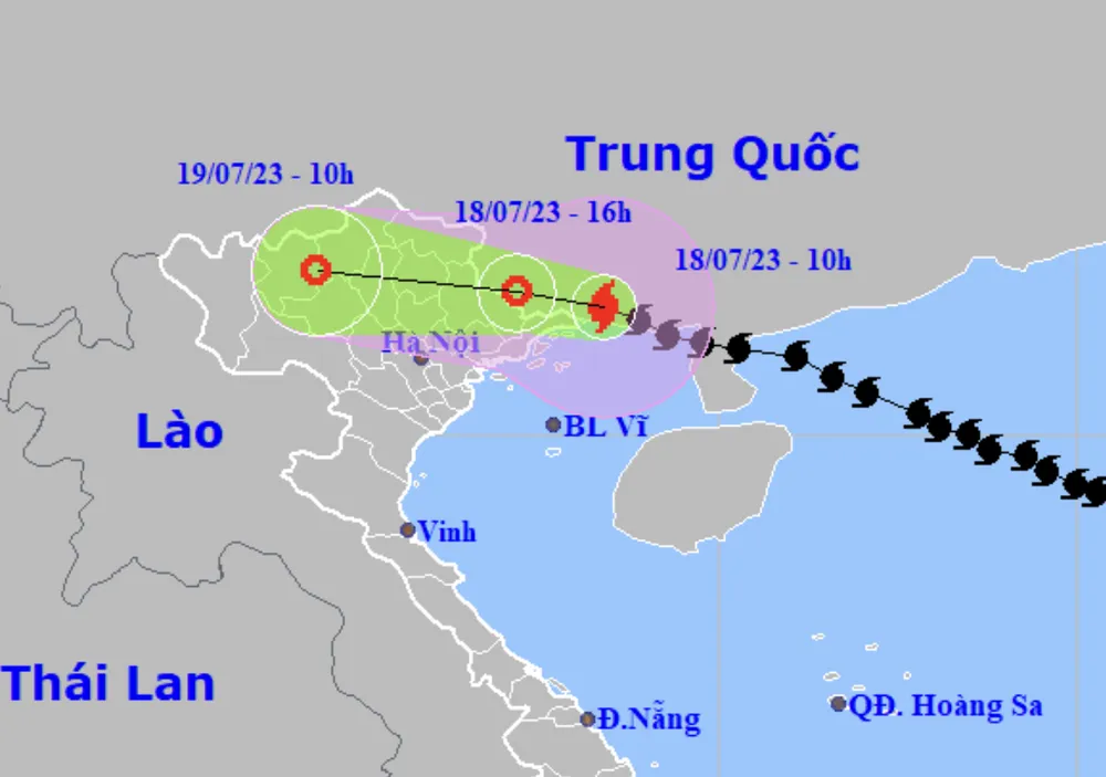 Dự báo vị trí và đường đi của bão số 1. Ảnh: KTTVQG