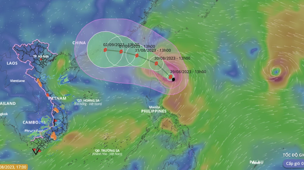 Sự xuất hiện của bão HAIKUI sẽ tương tác với bão SAOLA tạo ra hiệu ứng bão đôi. Ảnh: VNDMS