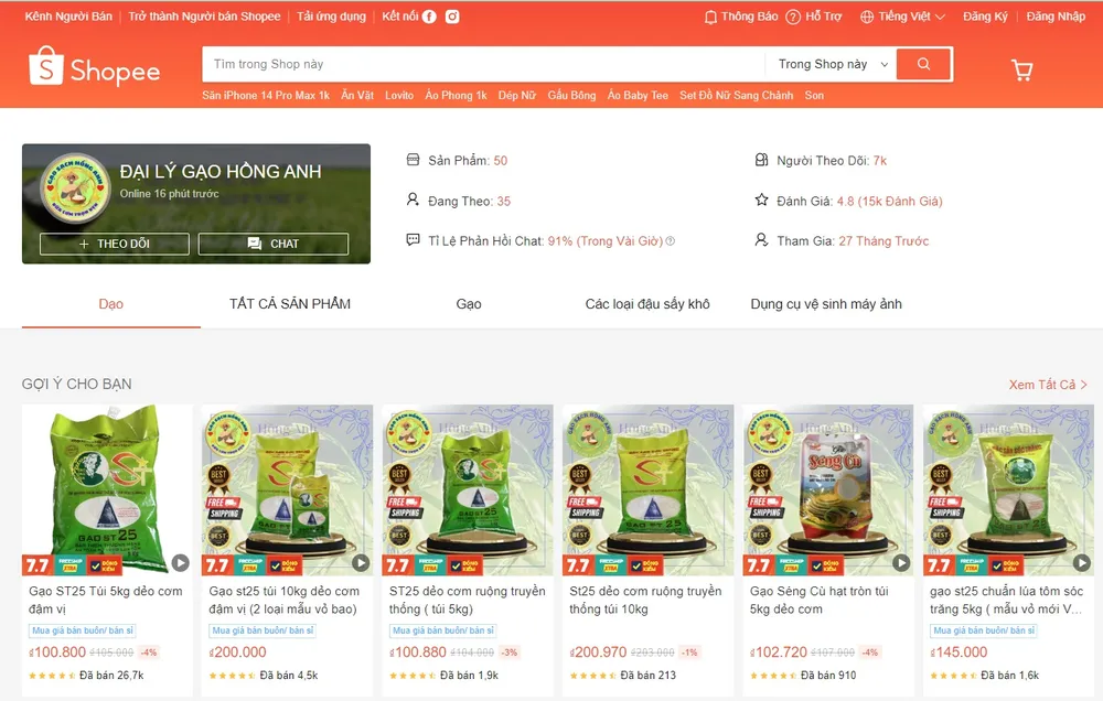Gạo ST25 giả mạo thương hiệu Gạo Ông Cua bán trên Shopee có giá rẻ hơn nhiều so với hàng chuẩn. Ảnh: DMS gạo st25 giả.jpg