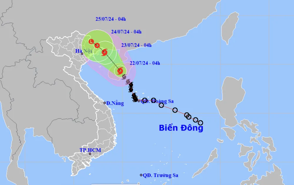 Dự báo vị trí và đường đi của bão số 2. Ảnh: KTTVQG bão số 2.png