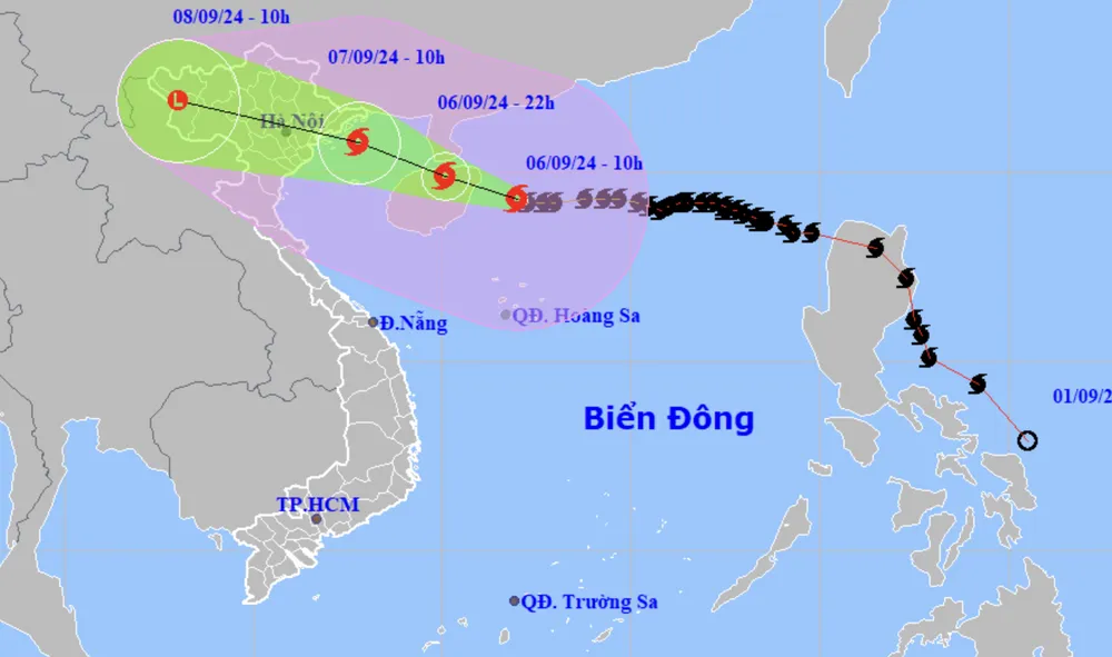Dự báo hướng đi của siêu bão số 3. Ảnh: KTTVQG siêu bão số 3......png