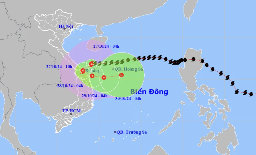 Dự báo đường đi của bão Trà Mi. Ảnh: KTTVQG bão Trà mi..png