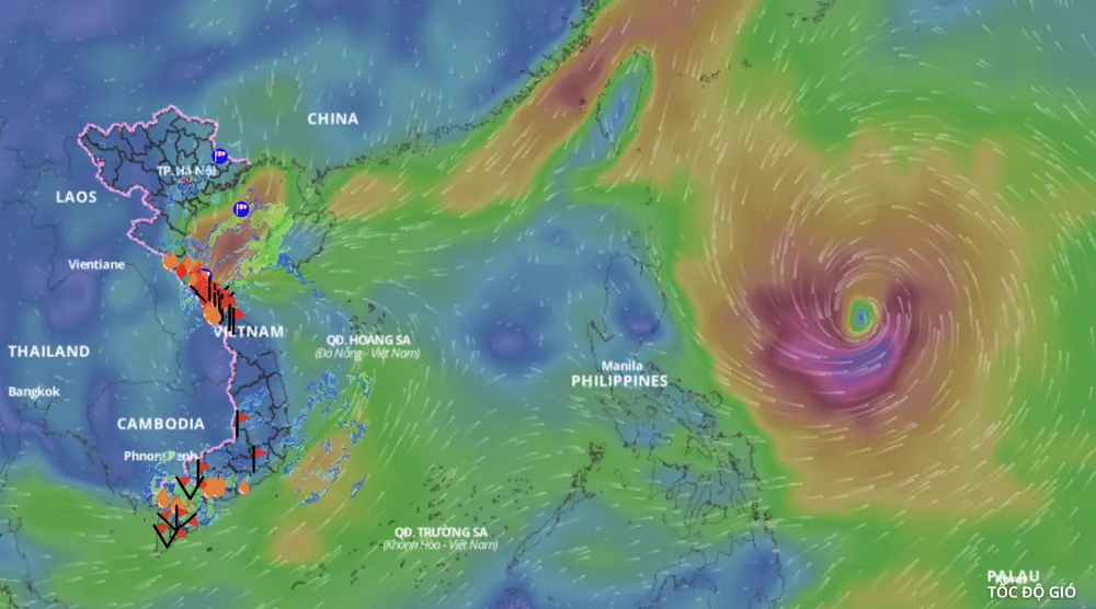 Cơn bão Kong-rey đang ở vùng biển ngoài xa phía Đông đảo Lu Dông (Philippines). Ảnh: VNDMS cơn bão Kong-rey.png