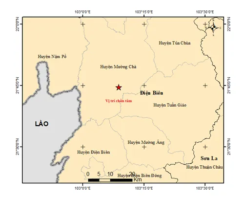 Bản đồ chấn tâm động đất tại huyện Mường Chà, tỉnh Điện Biên. xảy ra động đất.png