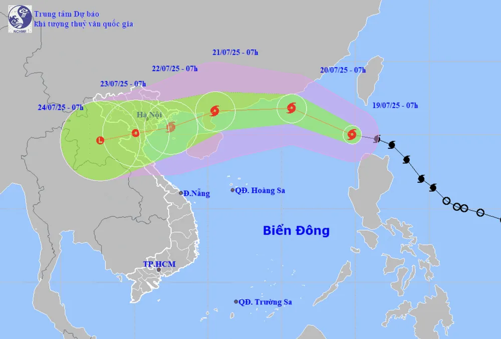 Sáng 19-7, bão Wipha đã đi vào vùng biển phía Đông Bắc khu vực Bắc Biển Đông, trở thành cơn bão số 3 trong năm 2025. bão số 3.png