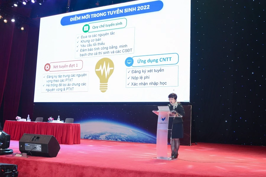 Bà Nguyễn Thu Thủy, Vụ trưởng Vụ Giáo dục Đại học (Bộ GD&amp;ĐT) tại hội nghị. Ảnh: TTTTGD